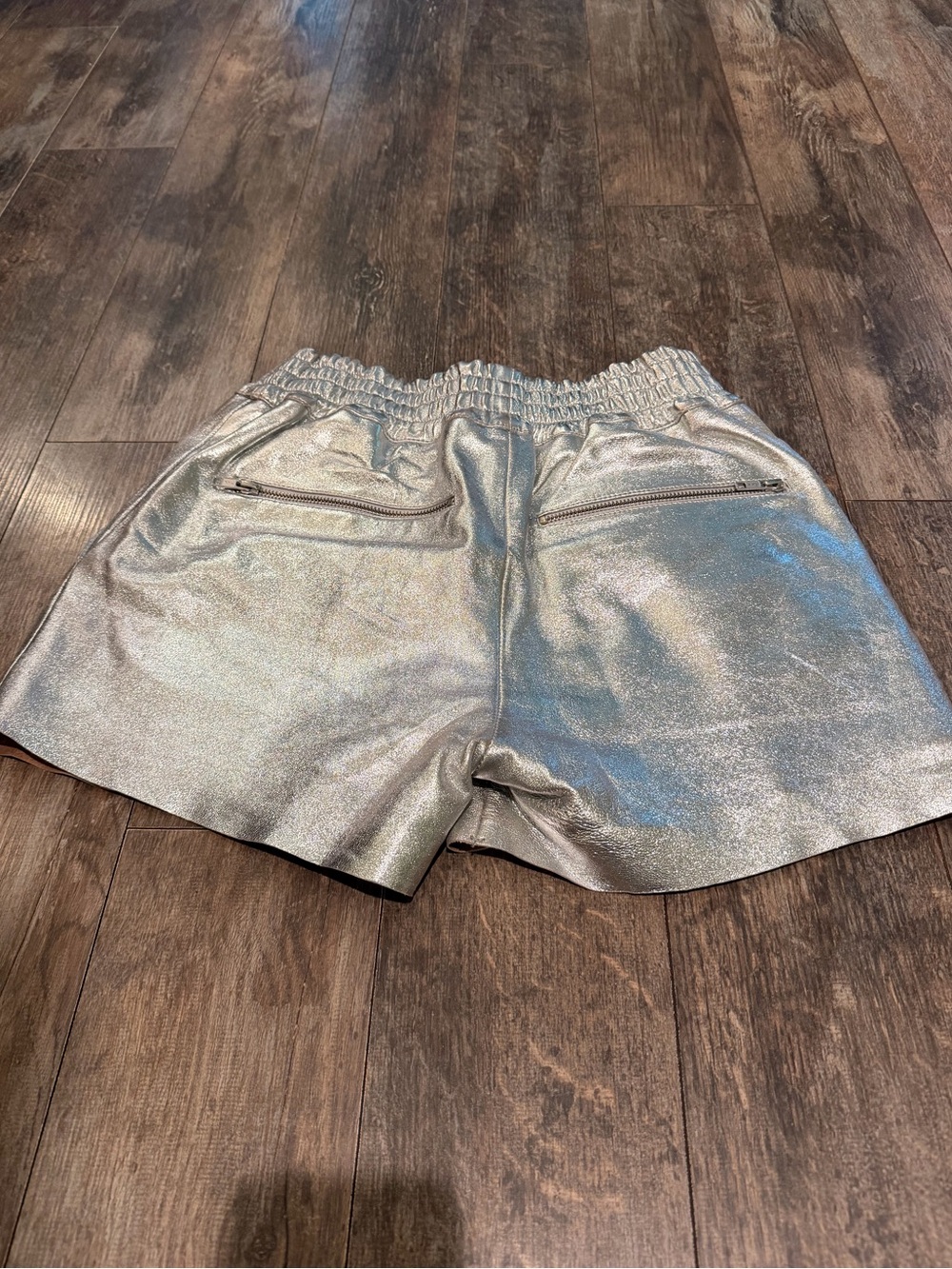 OAK Shimmery Silver Athletic Shorts with Zipper Pockets - Picture 2 of 4